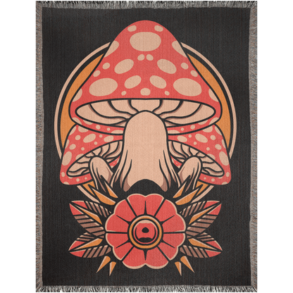 Mushroom Traditional Tattoo Style - Woven Blanket.