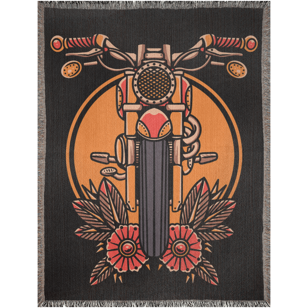 Motorcycle Traditional Tattoo - Woven Blanket - Foxlark Crystal Jewelry
