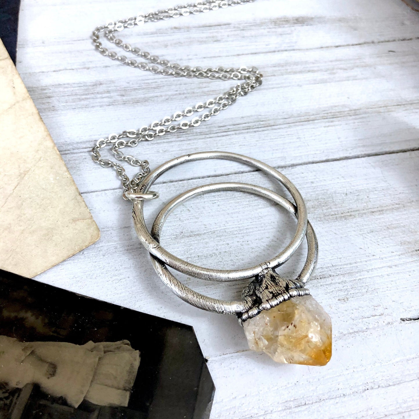 Large Raw Citrine Necklace / Big Crystal Necklace Silver / Natural Crystal Jewelry Citrine Birthstone Jewelry