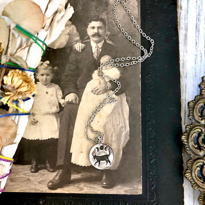 Tiny Talisman Collection - Sterling Silver Black Cat & Moon Phase Necklace Pendant