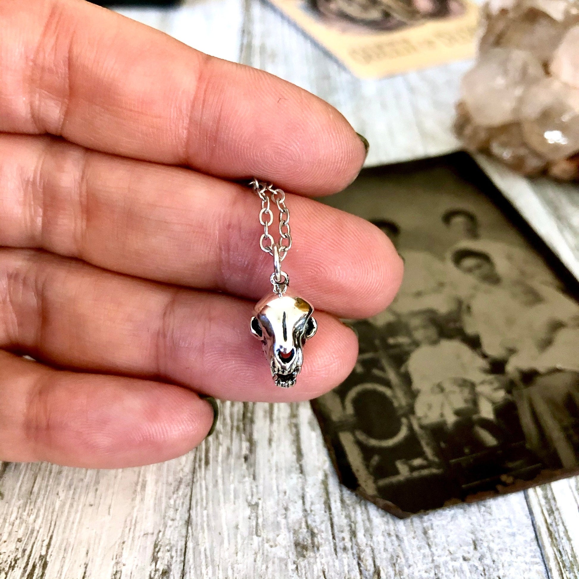 Tiny Talisman Collection - Sterling Silver Cat Skull Necklace Pendant 12x9mm / Curated Collection
