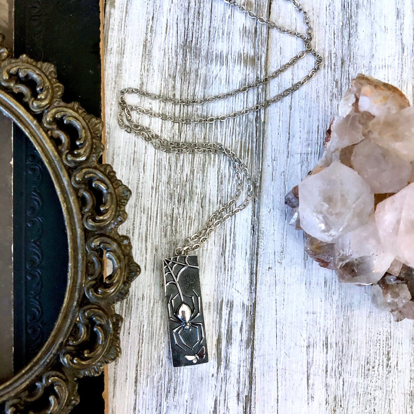 Tiny Talisman Collection - Sterling Silver Spider Necklace Pendant 32mm /