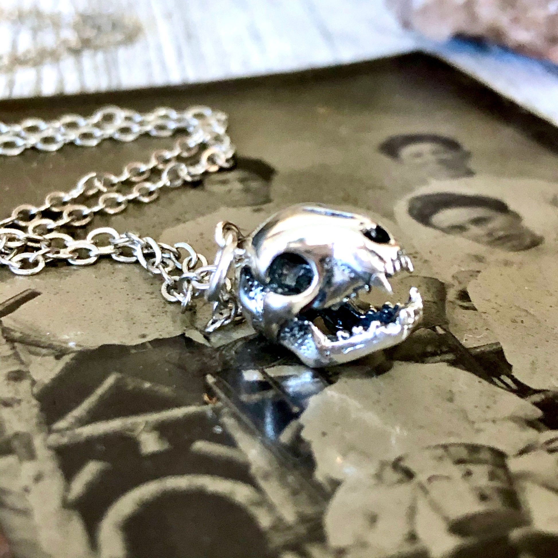 Tiny Talisman Collection - Sterling Silver Cat Skull Necklace Pendant 12x9mm / Curated Collection