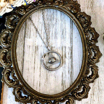 Tiny Talisman Collection - Sterling Silver All Seeing Eye and Ouroboros Necklace Pendant 21x21mm /