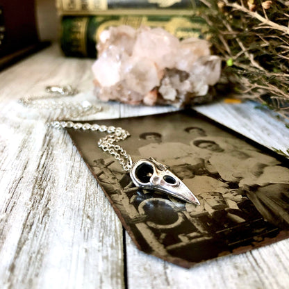 Tiny Talisman Collection - Sterling Silver Raven Skull Necklace Pendant 22x10mm / Curated Collection