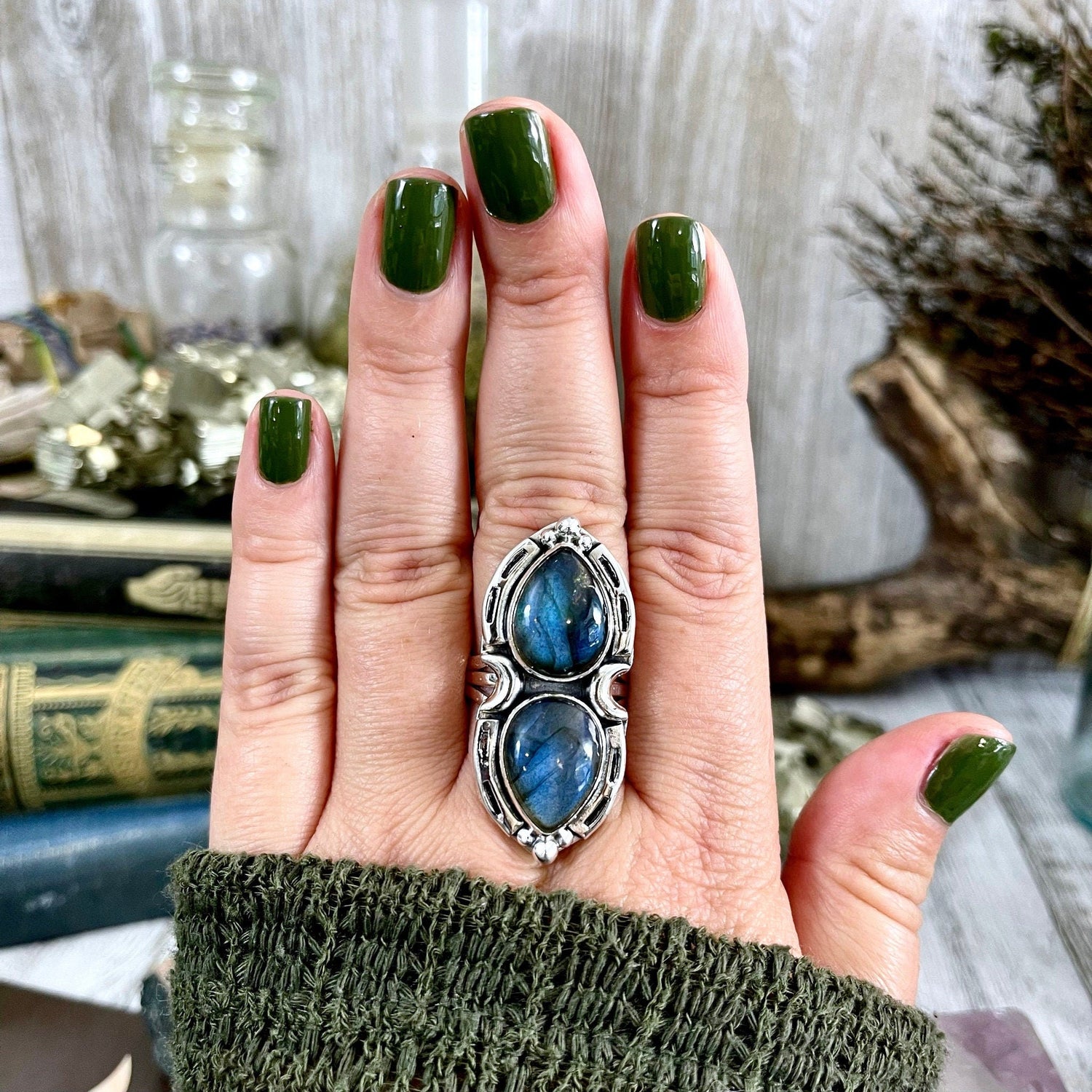 Mystic Moons Labradorite Crystal Ring Sterling Silver Designed FOXLARK Collection Size 6 7 8 9 10