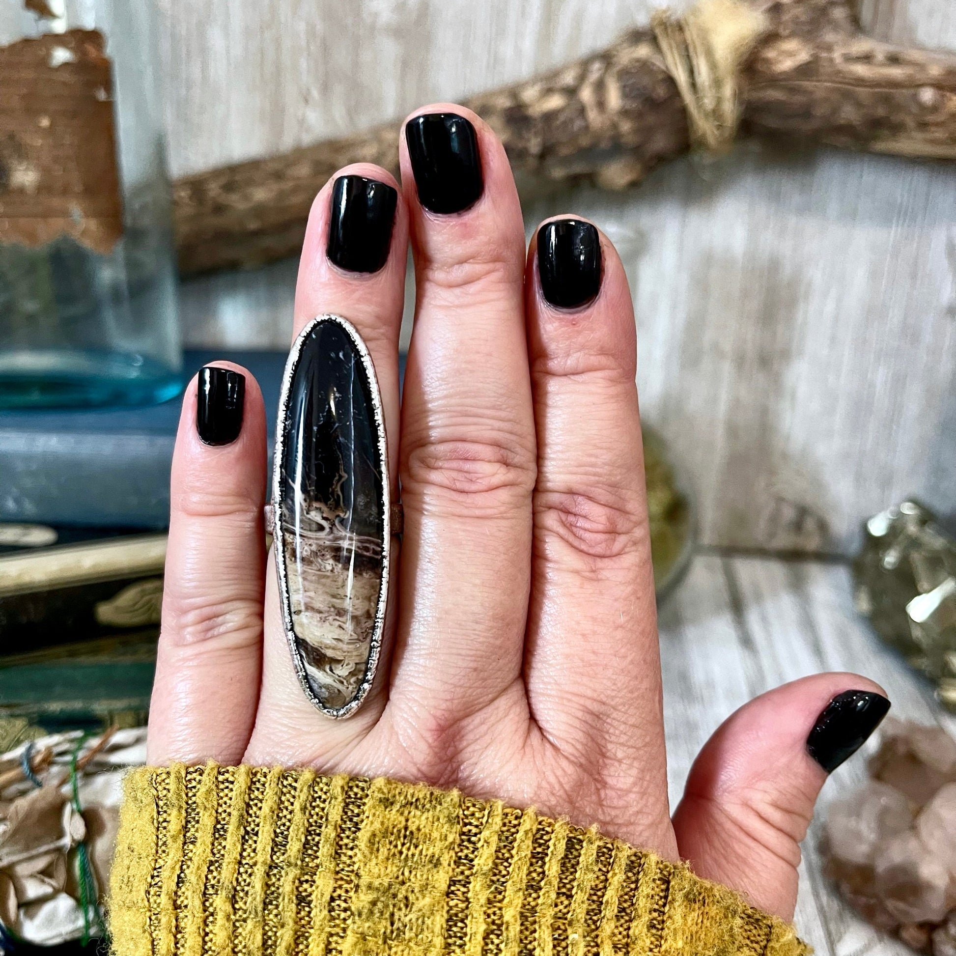 Big Bold Jewelry, Big Crystal Ring, Big Silver Ring, Big Stone Ring, Etsy ID: 1352850702, Fossilized Palm Root, FOXLARK- RINGS, Jewelry, Large Boho Ring, Large Crystal Ring, Large Stone Ring, Natural stone ring, Rings, silver crystal ring, Silver Stone Je