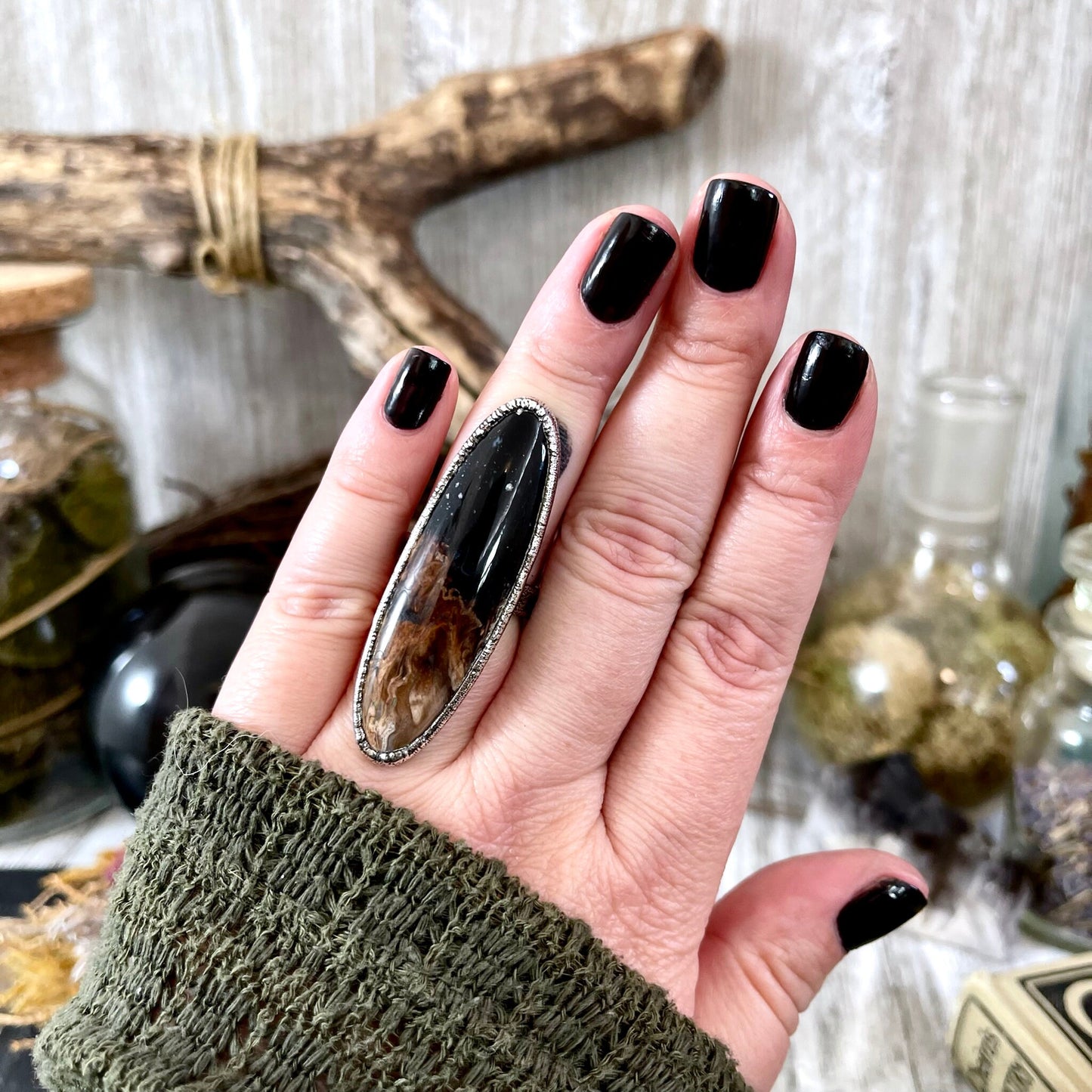 Big Bold Jewelry, Big Crystal Ring, Big Silver Ring, Big Stone Ring, Etsy ID: 1414525689, Fossilized Palm Root, FOXLARK- RINGS, Jewelry, Large Boho Ring, Large Crystal Ring, Large Stone Ring, Natural stone ring, Rings, silver crystal ring, Silver Stone Je