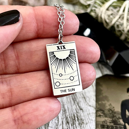 Tiny Talisman Collection - Sterling Silver The Sun Tarot Card Necklace 24x14mm /