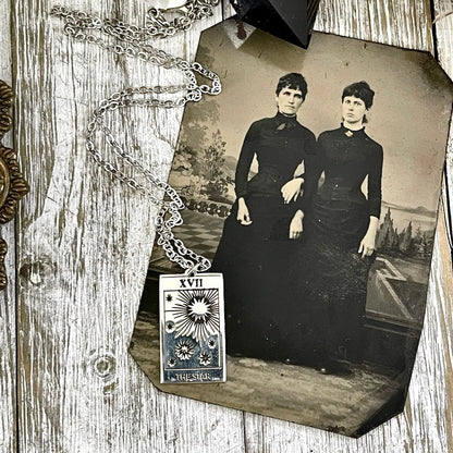 Tiny Talisman Collection - Sterling Silver The Star Tarot Card Necklace 24x14mm /