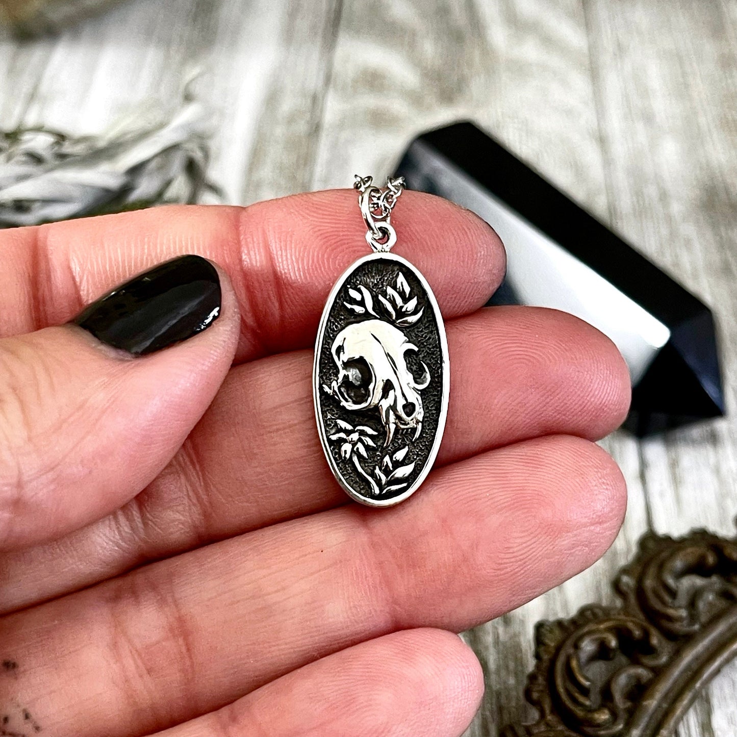 Tiny Talisman Collection - Sterling Silver Cat Skull 23x12mm /