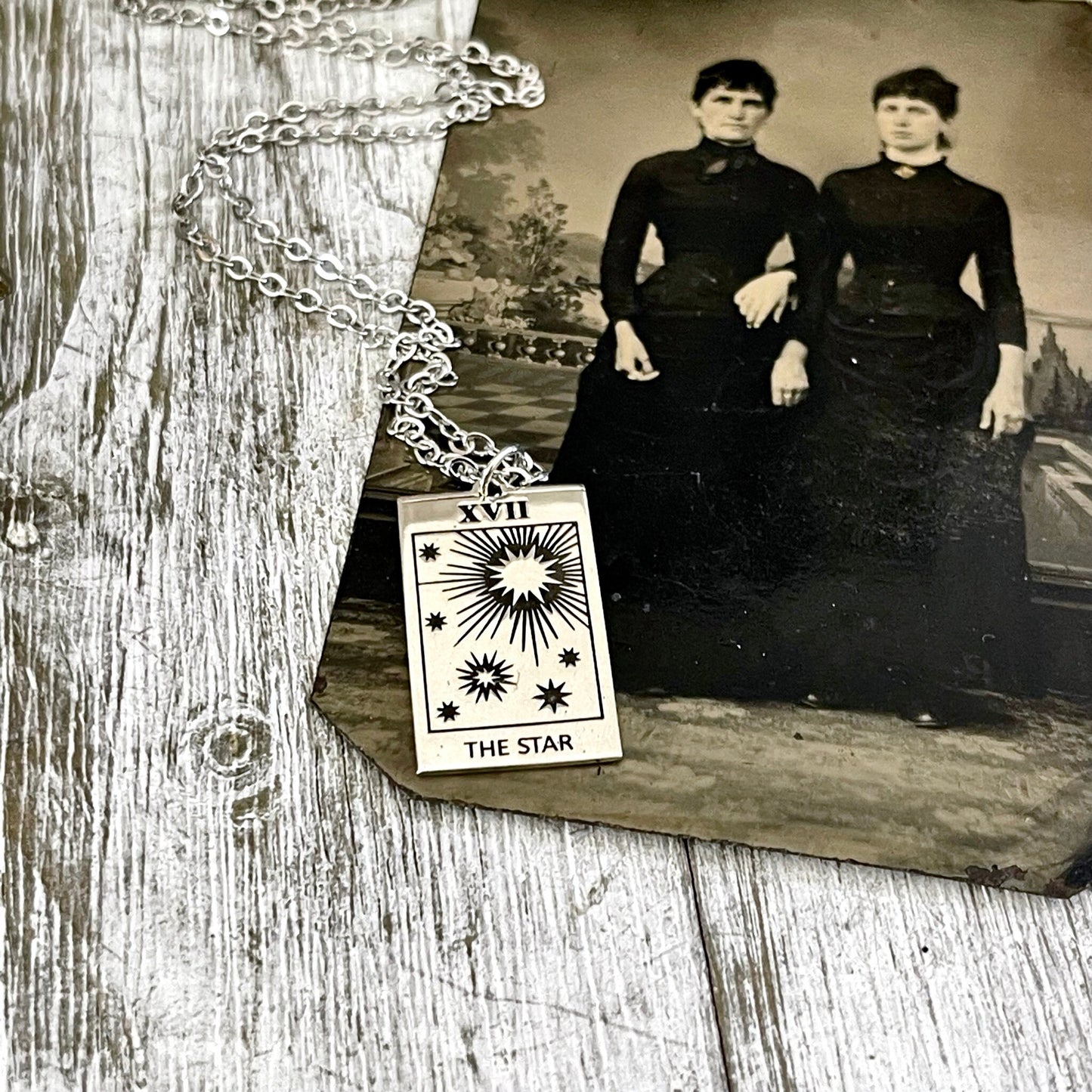 Tiny Talisman Collection - Sterling Silver The Star Tarot Card Necklace 24x14mm /