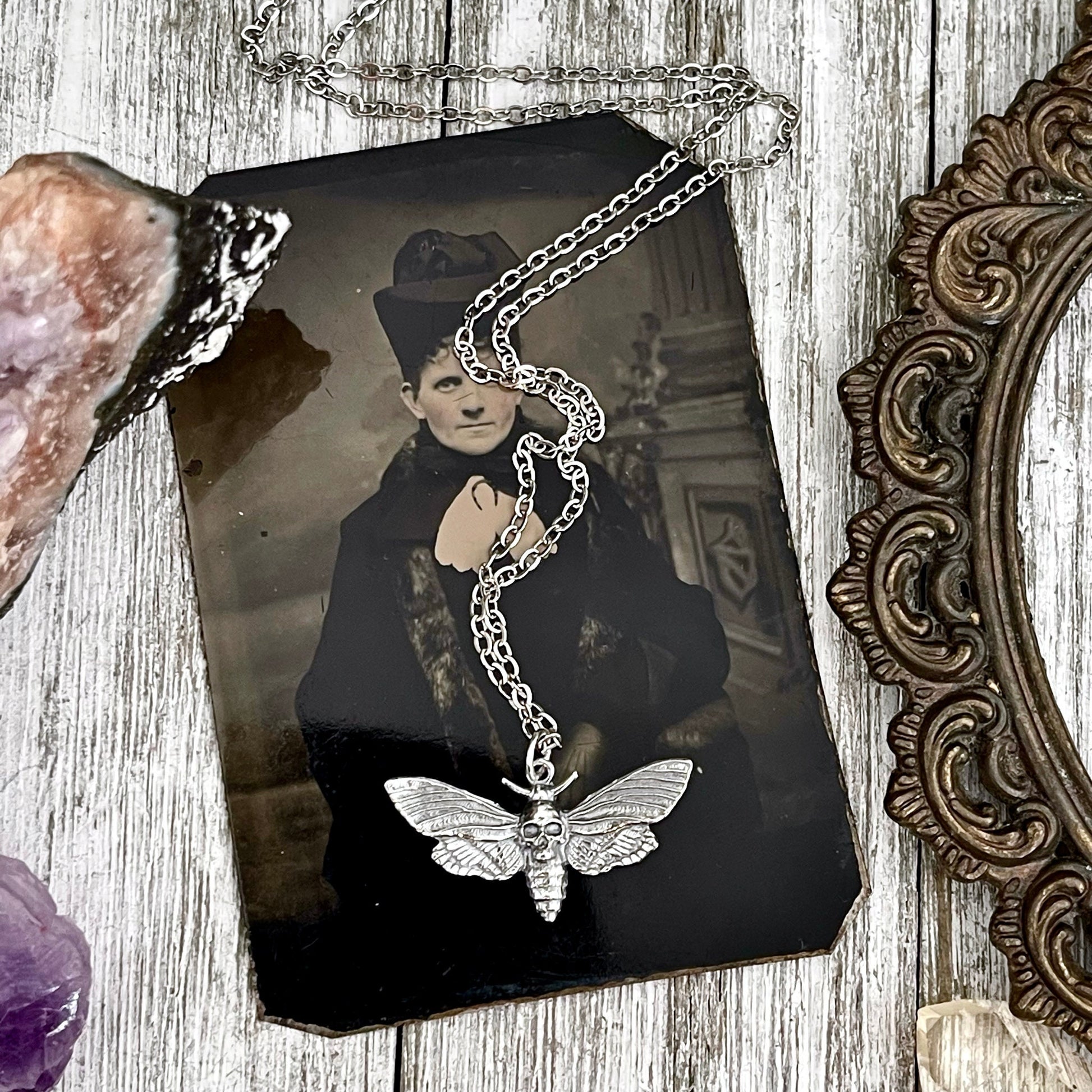 Tiny Talisman Collection - Sterling Silver Deaths Head Moth Pendant with Skull 19x30mm / Curated by FOXLARK Collection 925