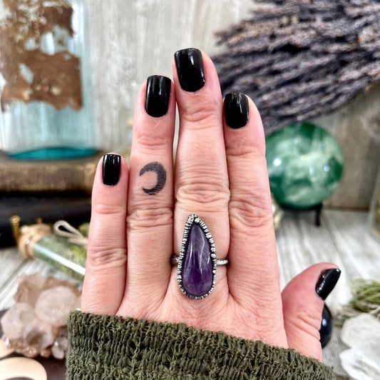 Size 8 Purple Amethyst Gemstone Crystal Ring Set in Fine Silver / Foxlark Collection - One of a Kind
