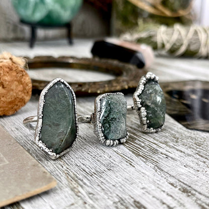 Green Moss Agate Small Stone Ring in Fine Silver Size 5 6 7 8 9 10 / Foxlark Collection