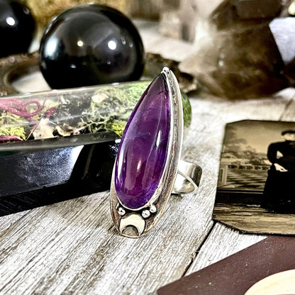 Purple Amethyst Ring Sterling Silver | Big Witchy Crystal Jewelry | Magic Moon | Adjustable Statement Ring 6-10 Gothic Gemstone Jewelry