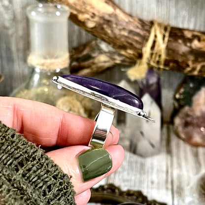 Purple Amethyst Ring Sterling Silver | Big Witchy Crystal Jewelry | Magic Moon | Adjustable Statement Ring 6-10 Gothic Gemstone Jewelry