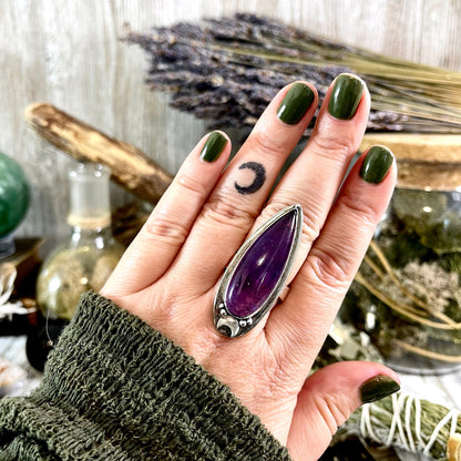 Purple Amethyst Ring Sterling Silver | Big Witchy Crystal Jewelry | Magic Moon | Adjustable Statement Ring 6-10 Gothic Gemstone Jewelry