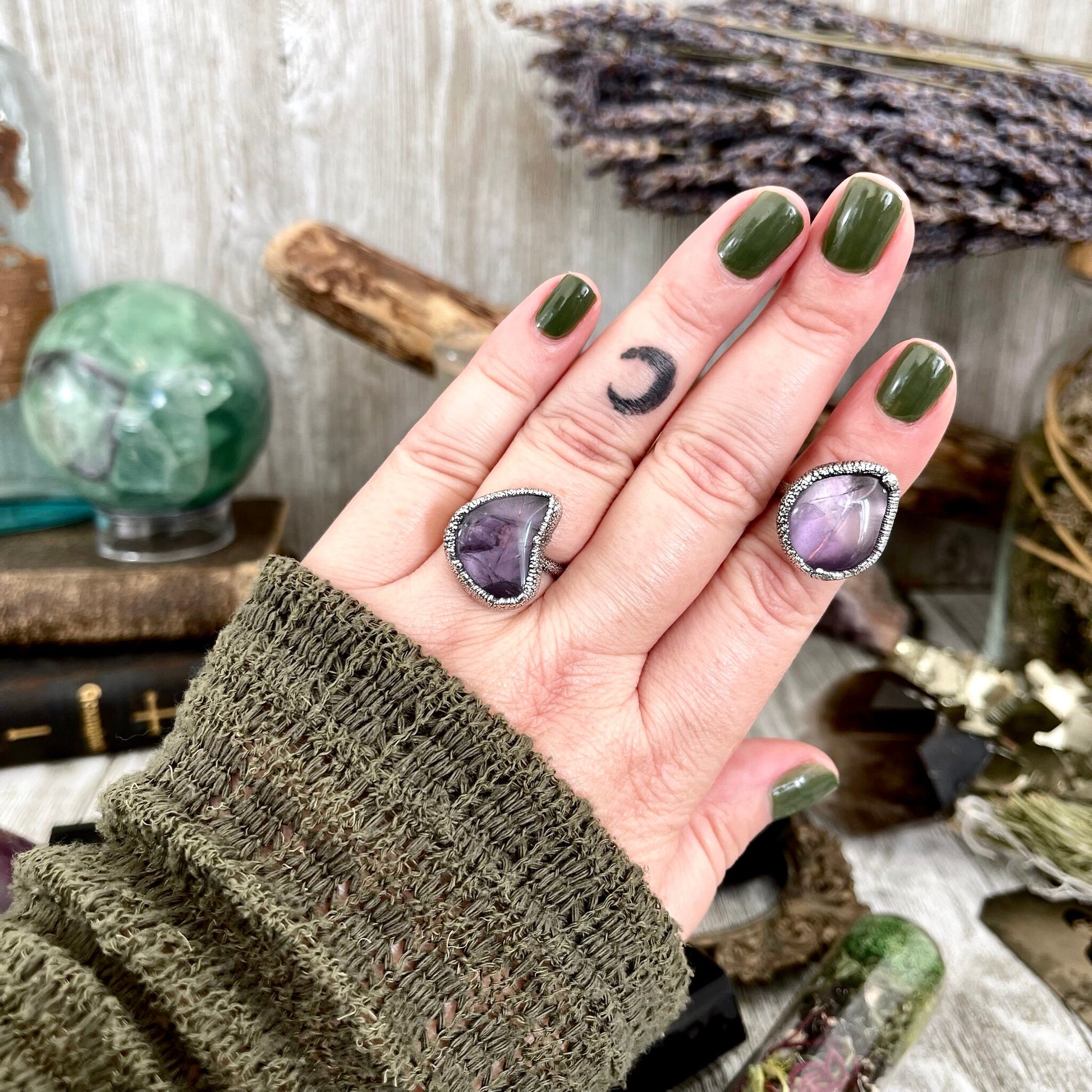 Purple Amethyst Small Stone Ring in Fine Silver Size 10 Foxlark Collection 1/2