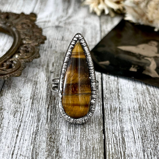 Tigers Eye Sterling Silver Ring Size 5 6 7 8 / Bohemian Stone Statement Ring