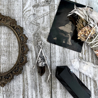Sticks & Stones Collection- Smokey Quartz Necklace in Fine Silver // Big Crystal Necklace Witchy Jewelry Gothic Pendant Bohemian Festival