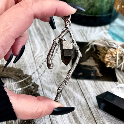 Sticks & Stones Collection- Smokey Quartz Necklace in Fine Silver // Big Crystal Necklace. Witchy Jewelry Gothic Pendant Bohemian Festival