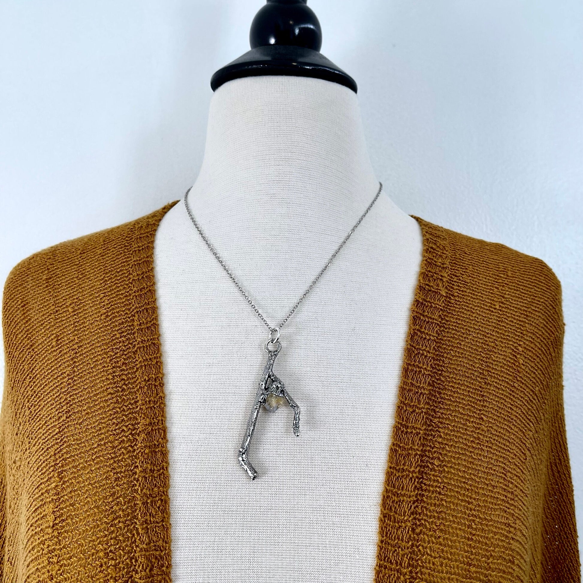 Sticks & Stones Collection- Citrine Necklace in Fine Silver // Big Crystal Necklace Witchy Jewelry Gothic Pendant Alternative Jewelry