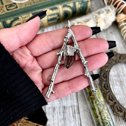 Sticks & Stones Collection- Smokey Quartz Necklace in Fine Silver // Big Crystal Necklace Witchy Jewelry Gothic Pendant Protection Jewelry