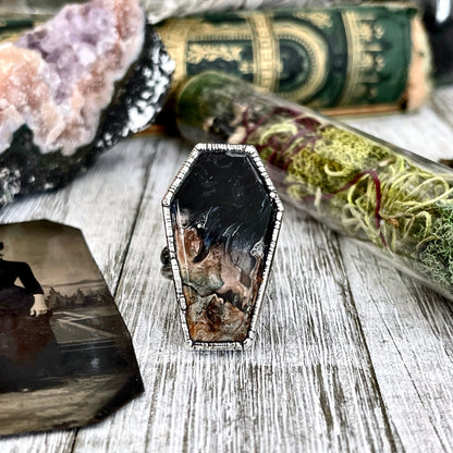 Size 10 Fossilized Palm Root Coffin Statement Ring in Fine Silver / Foxlark Collection - One of a Kind / Big Crystal Ring Witchy Jewelry
