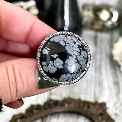 Size 5.5 Snowflake Obsidian Ring in Fine Silver / Foxlark Collection - One of a Kind / Big Crystal Ring Witchy Jewelry / Gothic Jewelry