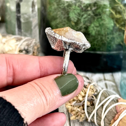 Size 7 Raw Citrine Ring Set in Fine Silver / Foxlark Collection - One of a Kind / Big Crystal Ring Witchy Jewelry / Gothic Jewelry