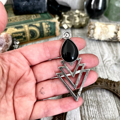 Moss & Moon Collection -Black Onyx Statement Necklace set in Fine Silver / / Alternative Witchy Pendent Boho Electroformed Jewelry