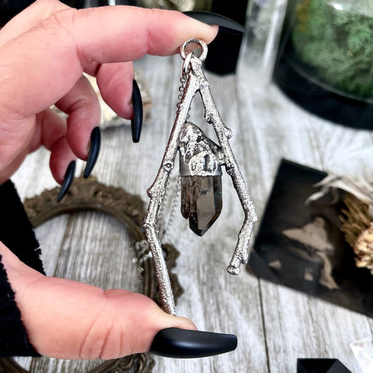 Sticks & Stones Collection- Smokey Quartz Necklace in Fine Silver // Big Crystal Necklace Witchy Jewelry Gothic Pendant Bohemian Festival