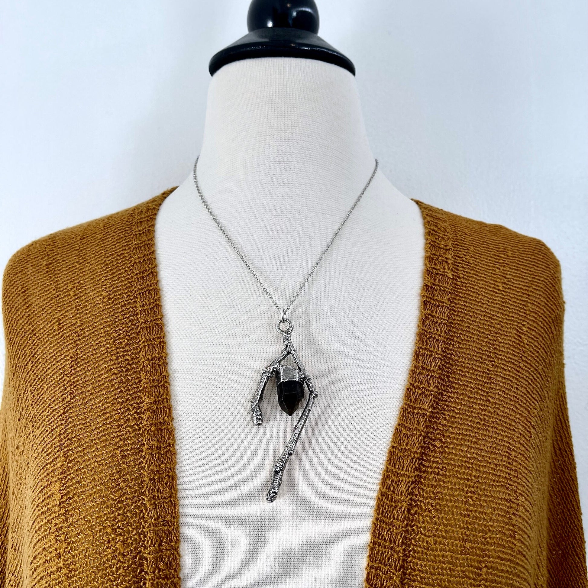 Sticks & Stones Collection- Smokey Quartz Necklace in Fine Silver // Big Crystal Necklace. Witchy Jewelry Gothic Pendant Bohemian Festival