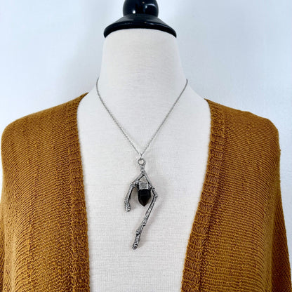 Sticks & Stones Collection- Smokey Quartz Necklace in Fine Silver // Big Crystal Necklace. Witchy Jewelry Gothic Pendant Bohemian Festival