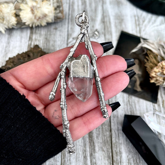 Sticks & Stones Collection- Clear Quartz Necklace in Fine Silver // Big Crystal Necklace Witchy Jewelry Gothic Pendant Boho Festival Jewelry