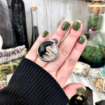 Size 6.5 Large Fossilized Palm Root Statement Ring in Fine Silver / Foxlark Collection - One of a Kind / Big Crystal Ring Witchy Jewelry