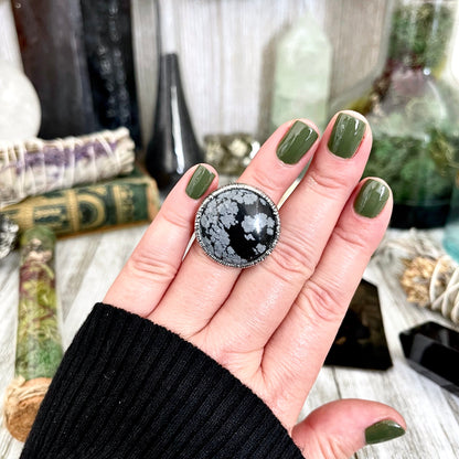 Size 5.5 Snowflake Obsidian Ring in Fine Silver / Foxlark Collection - One of a Kind / Big Crystal Ring Witchy Jewelry / Gothic Jewelry