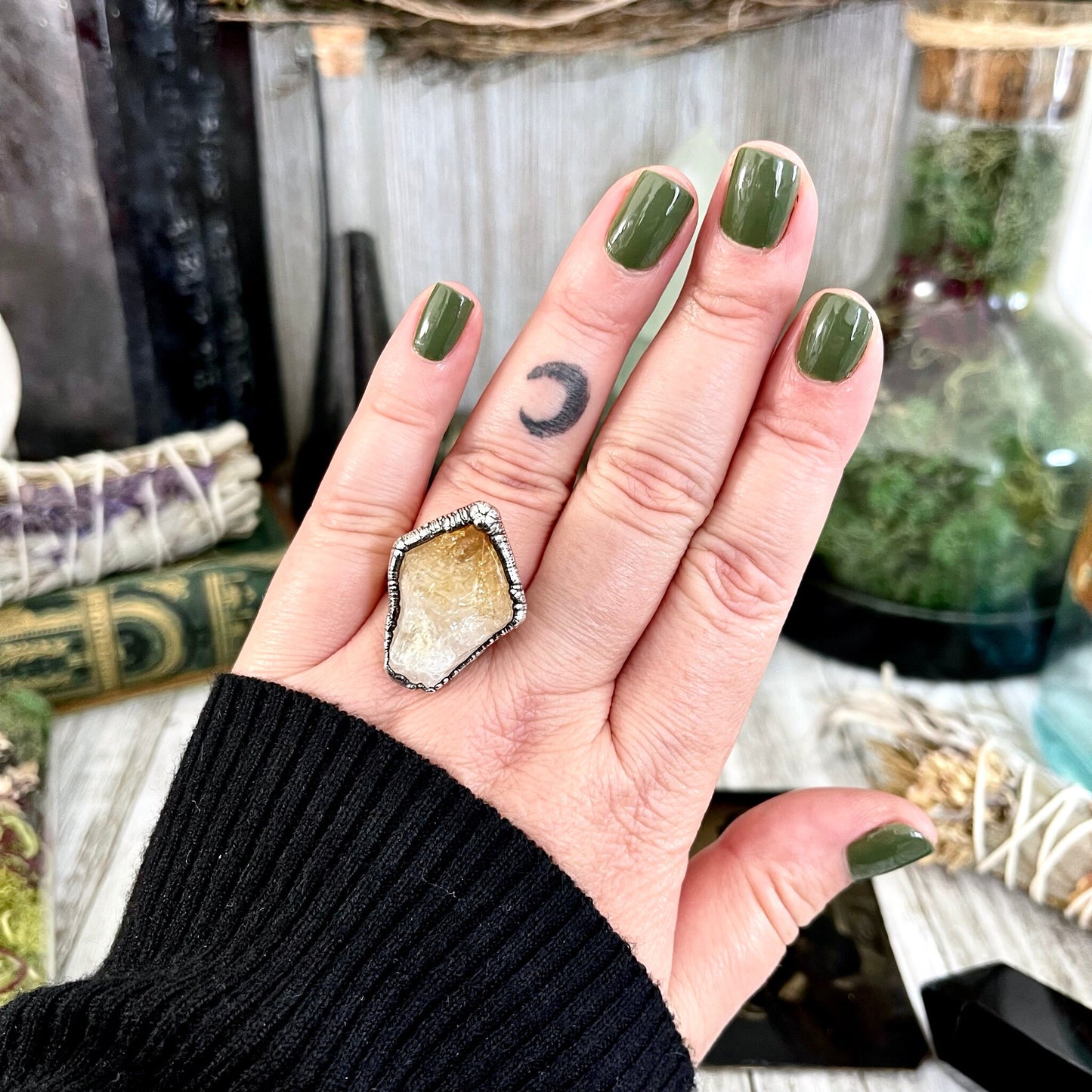 Size 7 Raw Citrine Ring Set in Fine Silver / Foxlark Collection - One of a Kind / Big Crystal Ring Witchy Jewelry / Gothic Jewelry