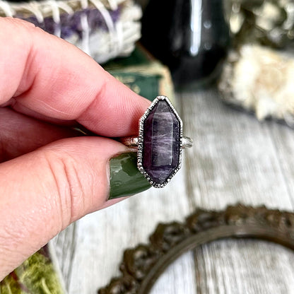 Size 6 Amethyst Point Ring Set in Fine Silver / Foxlark Collection - One of a Kind / Big Crystal Ring Witchy Jewelry / Gothic Jewelry