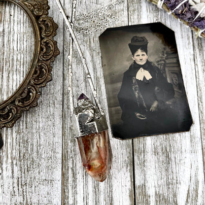Sticks & Stones Collection- Raw Amethyst Fire Quartz Necklace in Fine Silver // Big Crystal Necklace // Witchy Jewelry Gothic Pendant