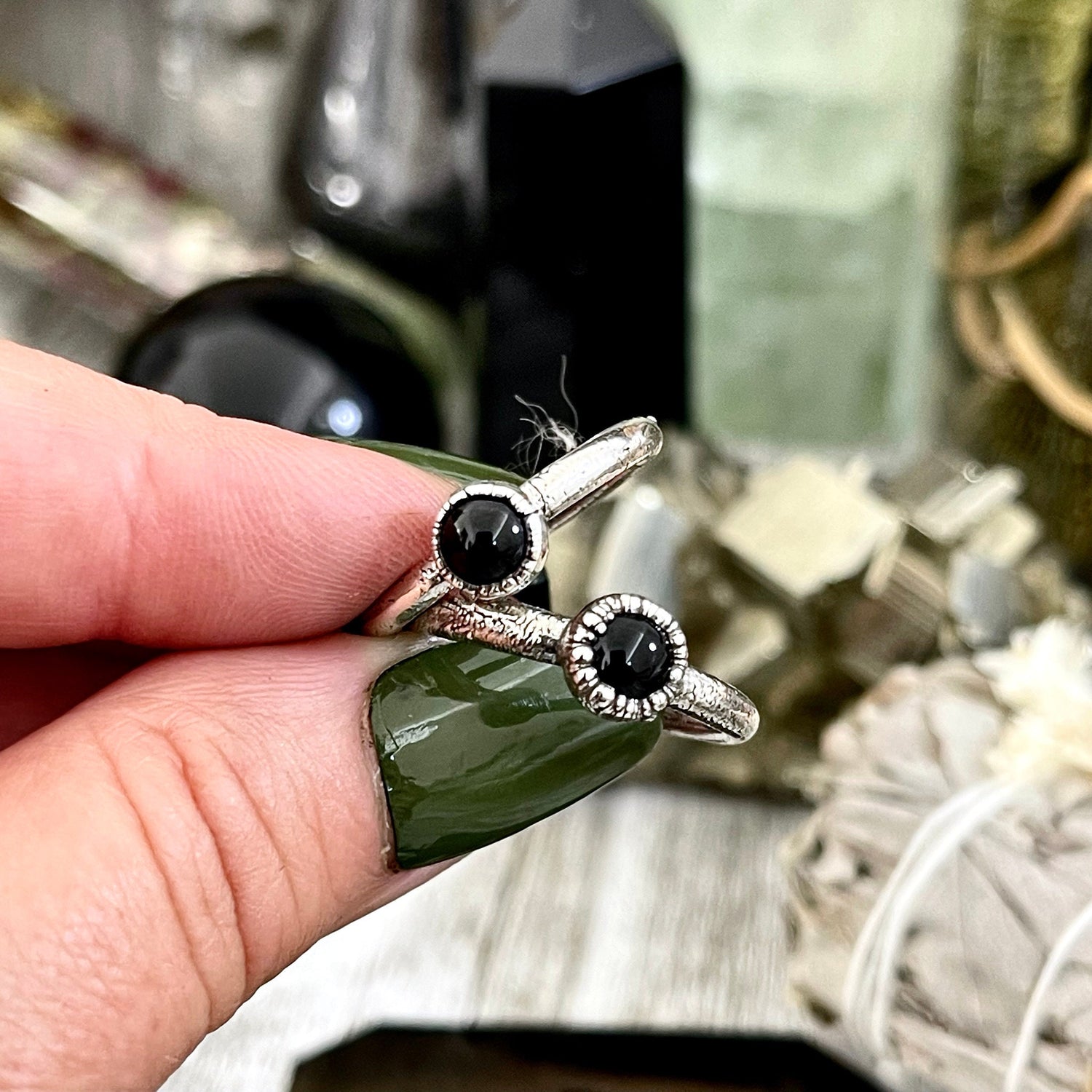 Black Onyx Ring in Fine Silver, Dainty Black Onyx Ring Size 5 6 7 8 9 10 / Foxlark Collection