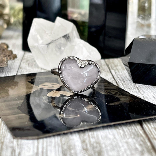 Rose Quartz Heart Ring Silver Size 6 7 8 9 10 / Foxlark Collection