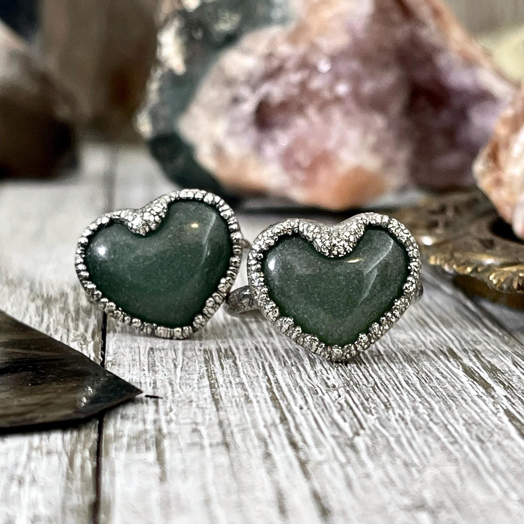 Green Aventurine Heart Ring Silver Size 6 7 8 9 10 / Foxlark