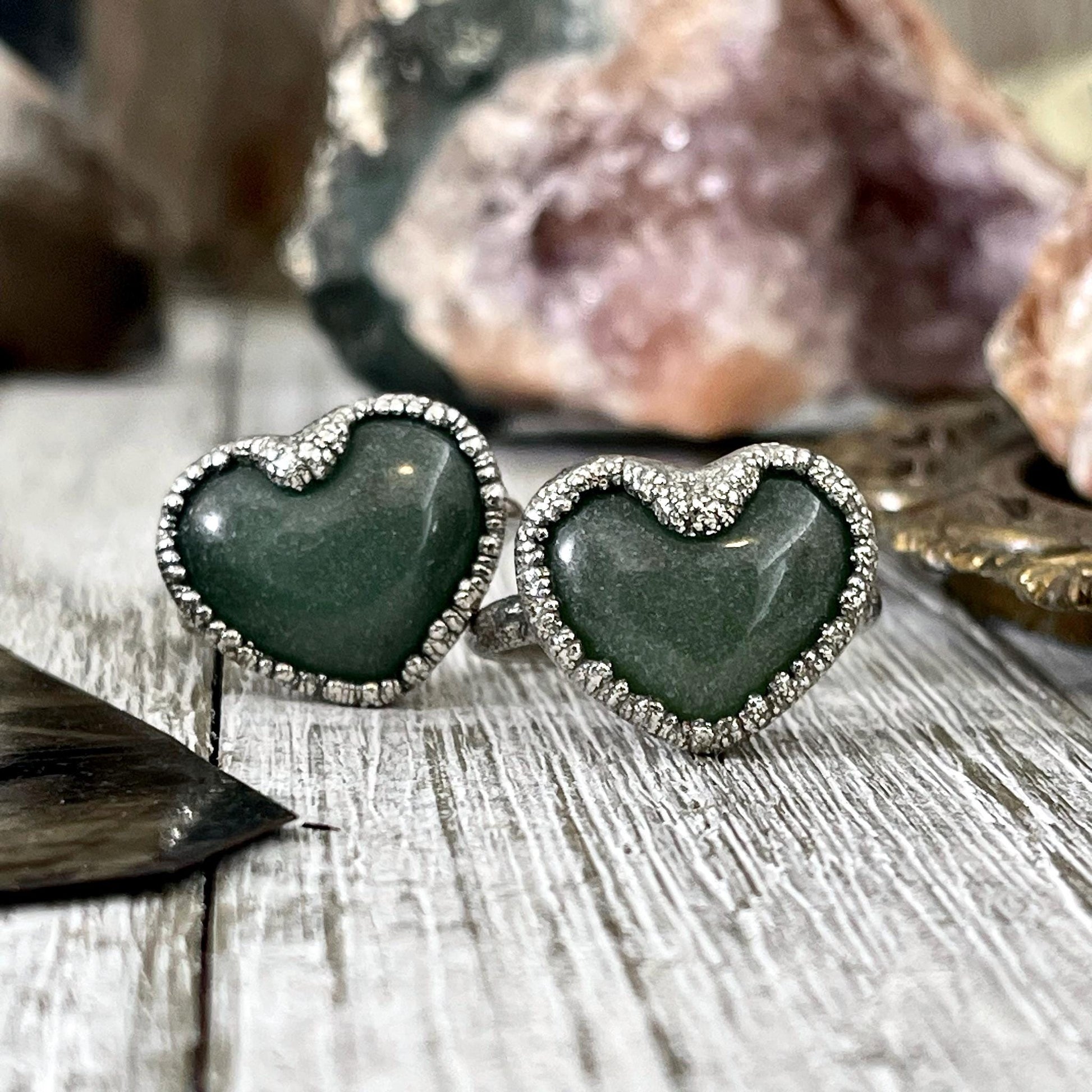 Green Aventurine Heart Ring Silver Size 6 7 8 9 10 / Foxlark Collection