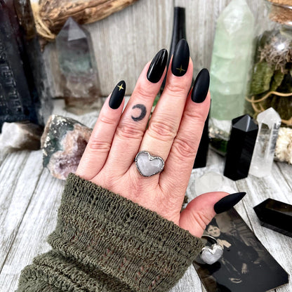 Rose Quartz Heart Ring Silver Size 6 7 8 9 10 / Foxlark Collection