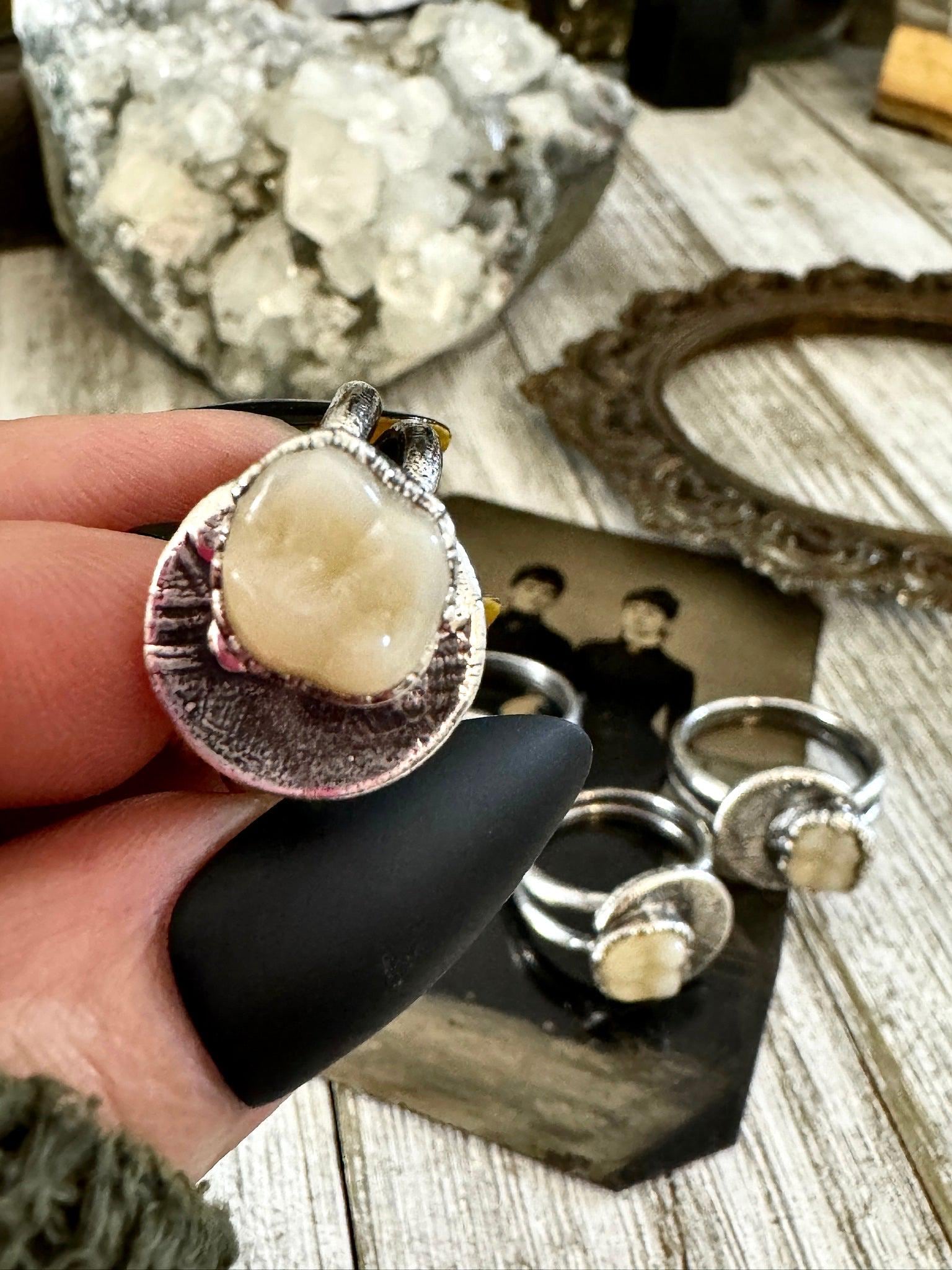 Tooth Ring Silver Size 7 8 9 10 11 Faux Resin Tooth Jewelry