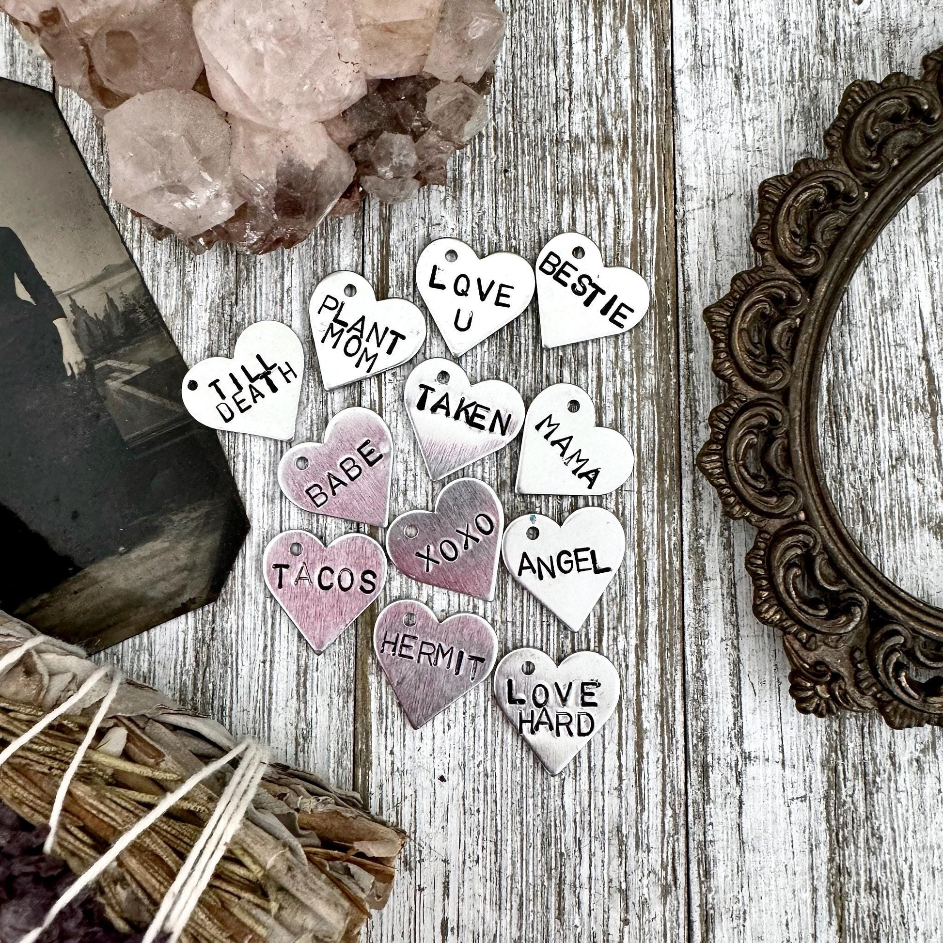 Custom Hand Stamped Necklace Cute Heart Shaped Jewelry, Personalized Funny Gift for Women / Love Necklace Mama Necklace Bestie Necklace