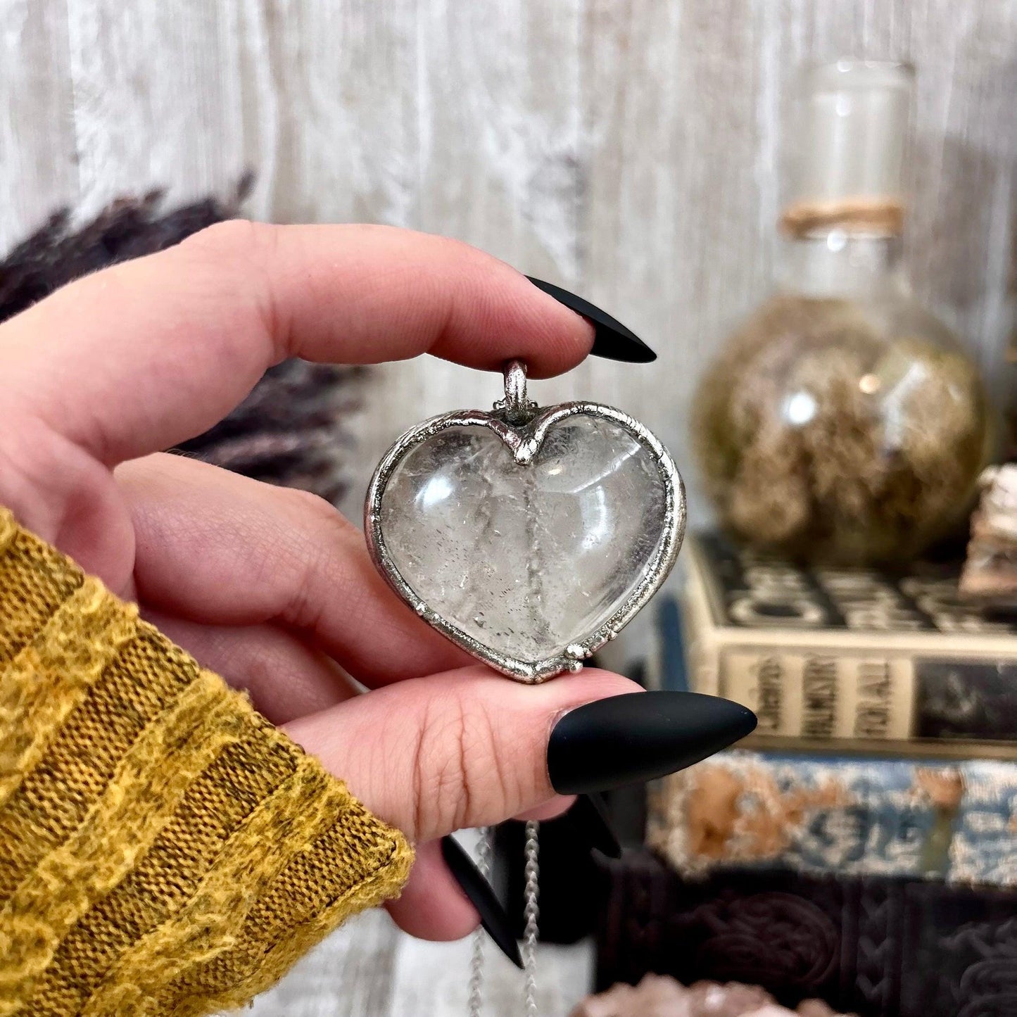 Clear Quartz Crystal Heart Necklace Fine Silver / Foxlark Collection