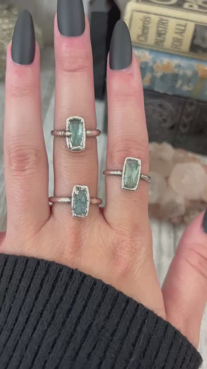 Blue Kyanite Ring Fine Silver Small Faceted Stone Ring Size 5 6 7 8 9 10 11 / Foxlark Collection